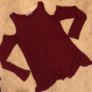Burgundy Cold Shoulder Top